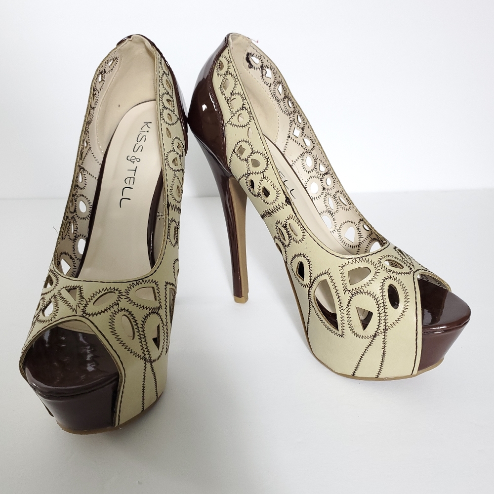 Elegant Brown and Tan Platform Heels with Peep-Toe